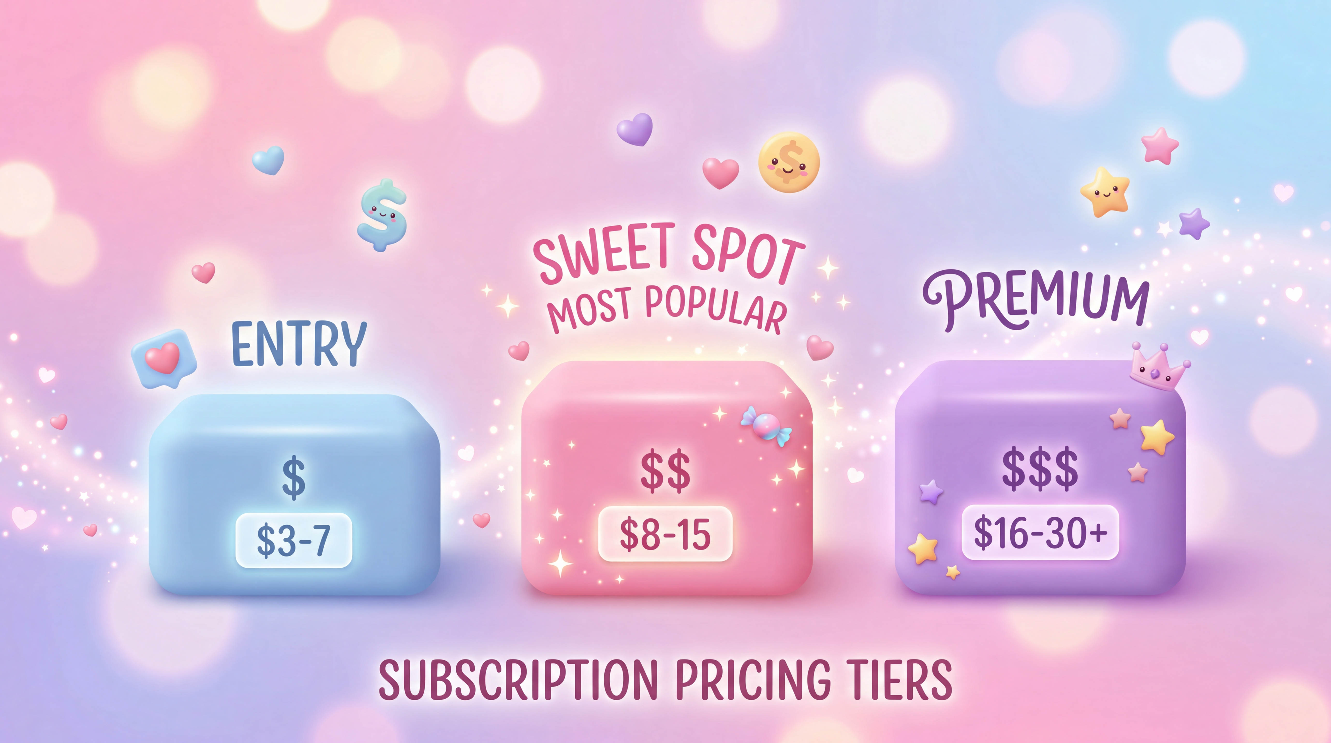 Subscription pricing tiers visualization showing low, mid, and premium price columns